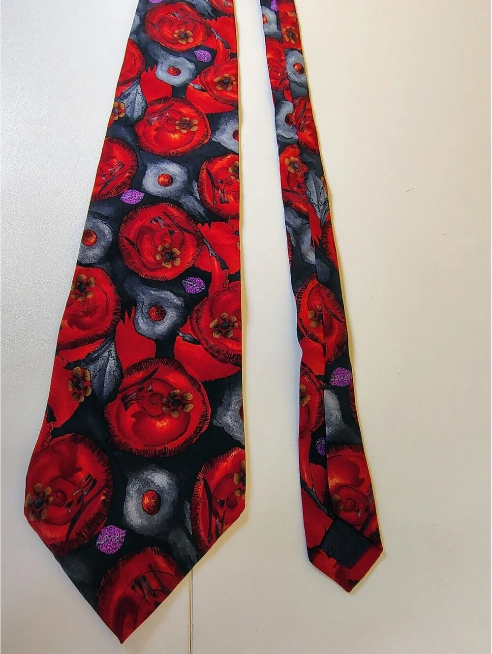 Vtg J Garcia Jerry Garcia Tie Snail Garden Collection Nine Red Black Floral Silk